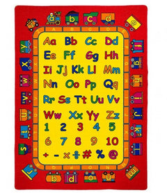 Brightstar ABC Train Red Kids 5x8 Area Rug Children's educational rug with letters and numbers on a red background