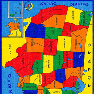 Brightstar US-Map Kids 5x8 Area Rug Colorful map of the United States with labeled states on a blue border