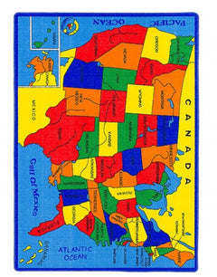 Brightstar US-Map Kids 5x8 Area Rug Colorful map of the United States on a blue border