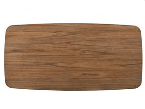 Bringa Walnut Beige Mid Century Modern Dining Table A rectangular wooden cutting board with rounded corners, featuring a prominent natural wood grain pattern in warm brown tones, shown against a plain white background.