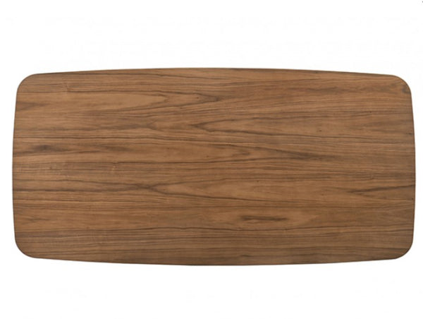 Bringa Walnut Beige Mid Century Modern Dining Table A rectangular wooden cutting board with rounded corners, featuring a prominent natural wood grain pattern in warm brown tones, shown against a plain white background.