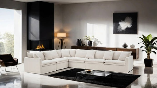 Bryant Sectional Sofa Linen Taupe Fabric Set