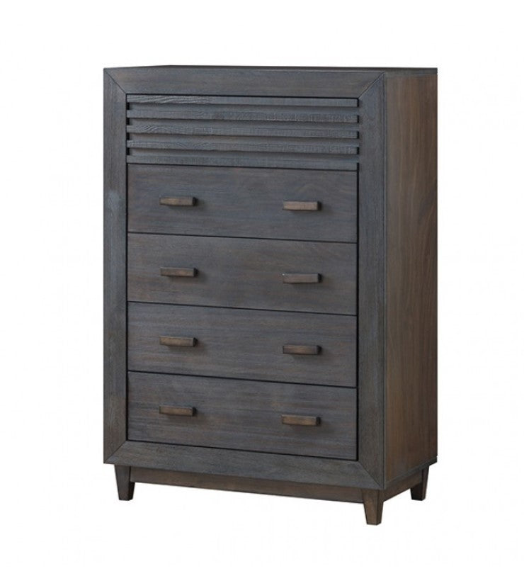 Buck Charcoal Brown Solid Hardwood Chest Wooden dresser with five drawers on a white background