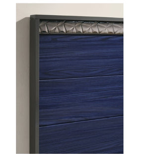 Burbandy Modern Glam Bed Blue textured panel with a black border on a white background