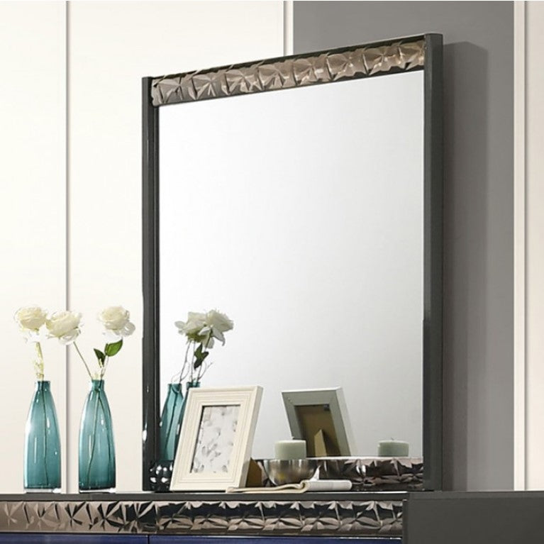 Burbandy Modern Glam Mirror Decorative mirror with a decorative frame on a wall.
