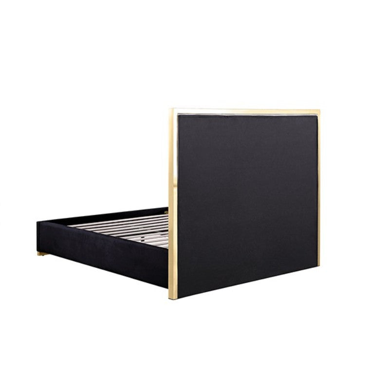 Burton Contemporary Glam Black Gold Upholstered Bed