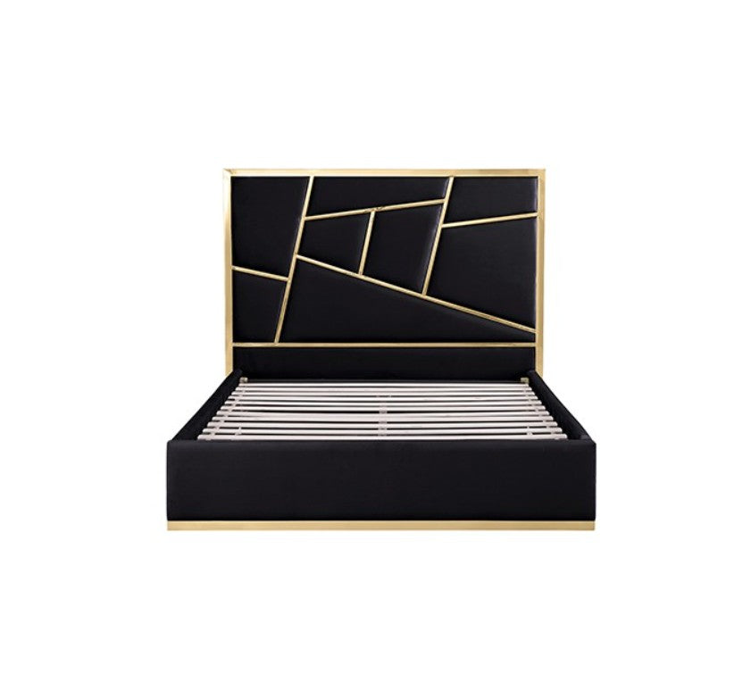 Burton Contemporary Glam Black Gold Upholstered Bed