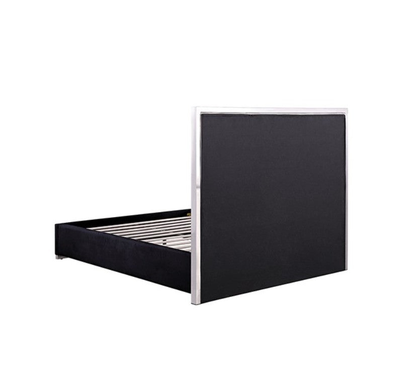 Burton Contemporary Glam Black Silver Upholstered Bed