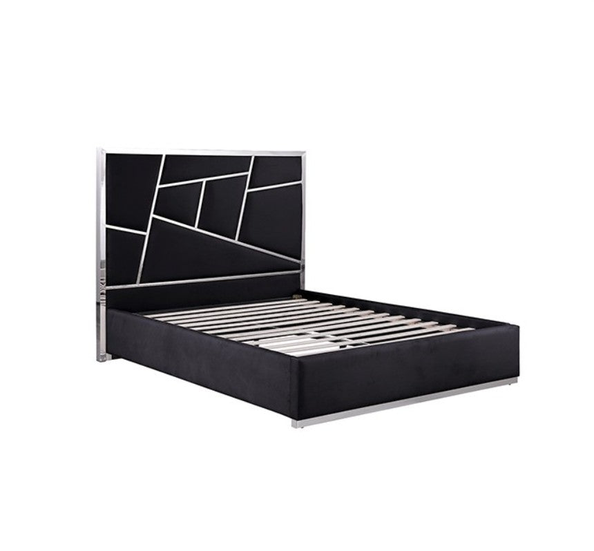 Burton Contemporary Glam Black Silver Upholstered Bed