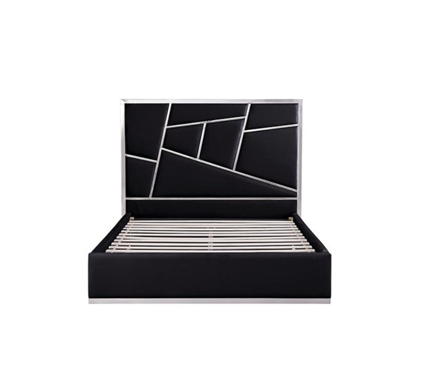 Burton Contemporary Glam Black Silver Upholstered Bed