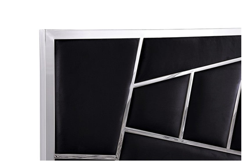 Burton Contemporary Glam Black Silver Upholstered Bed