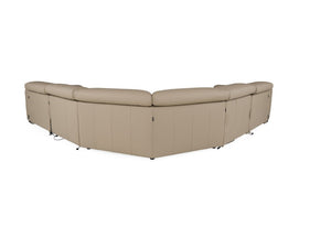 Carney 3 Recliners Beige Leather Modern Sectional Sofa A curved modular upholstered seating unit or sectional section in a light warm beige/tan color, shown on a plain white studio background.