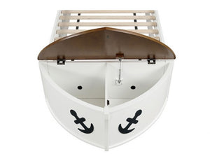 Carnivalls Two Tone Twin Captain Bed White wall-mounted boat with brown top and black anchors on a white background