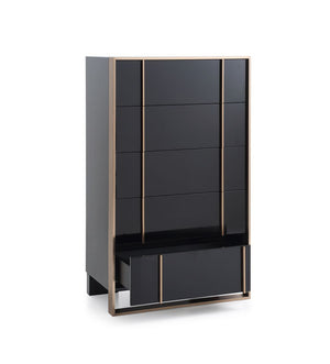 Cartier Brushed Bronze Black Chest 5 Drawer Tall black cabinet with multiple drawers on a white background
