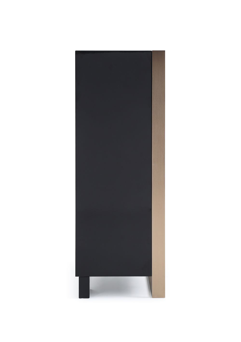 Cartier Brushed Bronze Black Chest 5 Drawer Modern tall cabinet with glass panels on a white background