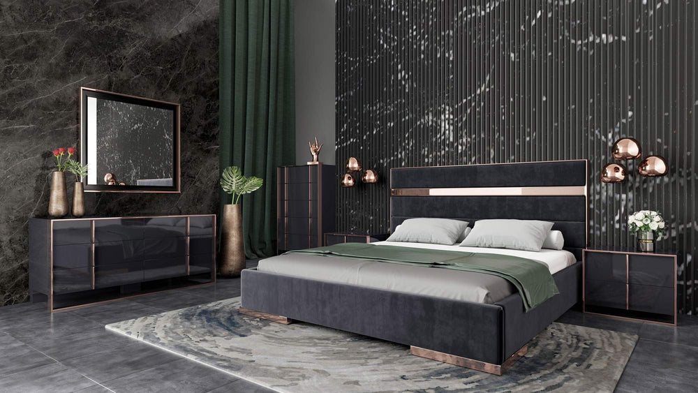 Cartier Brushed Bronze Black Velvet Modern Style Bedroom