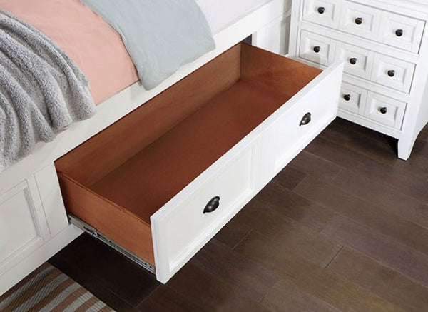 Cassie Transitional Under-Bed Drawer White Bed Bed with a pull-out storage drawer in a bedroom setting