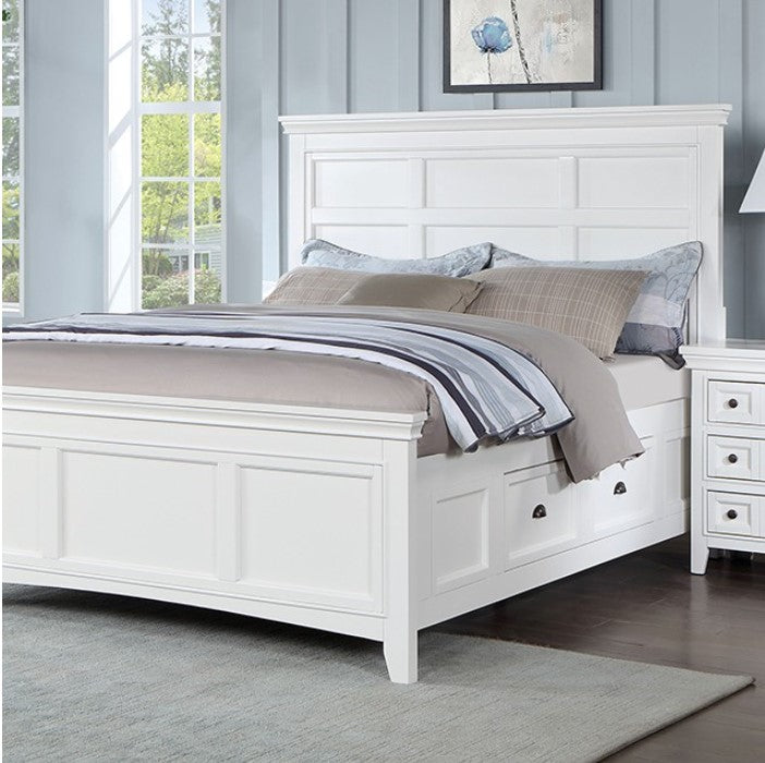 Cassie Transitional Under-Bed Drawer White Bed White wooden bed with bedding in a bedroom setting