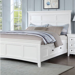 Cassie Transitional Under-Bed Drawer White Bed White wooden bed with bedding in a bedroom setting