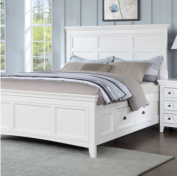 Cassie Transitional Under-Bed Drawer White Bed White wooden bed with bedding in a bedroom setting