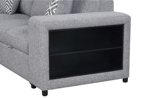 Chiller Contemporary Style Pull Out Sleeper Sectional Sofa Gray sofa with a built-in TV cabinet on a white background