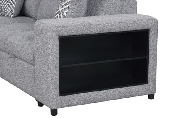 Chiller Contemporary Style Pull Out Sleeper Sectional Sofa Gray sofa with a built-in TV cabinet on a white background