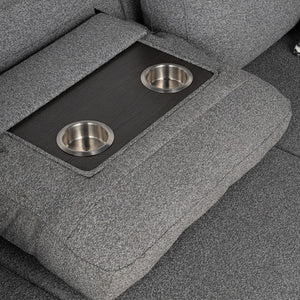 Chiller Gray Contemporary Style Pull Out Sleeper Sectional Sofa Two metal dog bowls on a black mat inside a gray car seat.