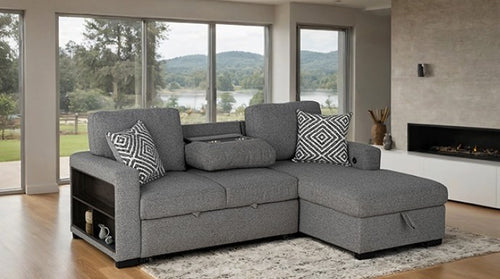 Chiller Gray Contemporary Style Pull Out Sleeper Sectional Sofa Style