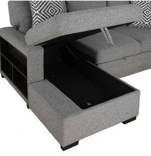 Chiller Gray Contemporary Style Pull Out Sleeper Sectional Sofa Gray sectional sofa with an open storage drawer