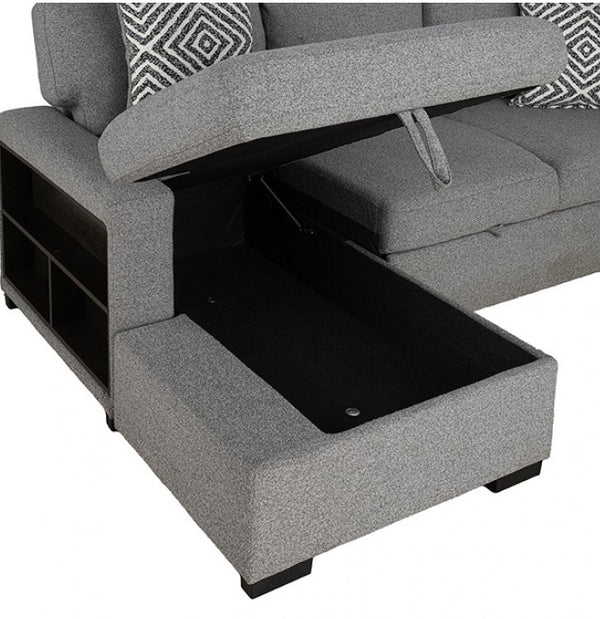 Chiller Gray Contemporary Style Pull Out Sleeper Sectional Sofa Gray sectional sofa with an open storage drawer