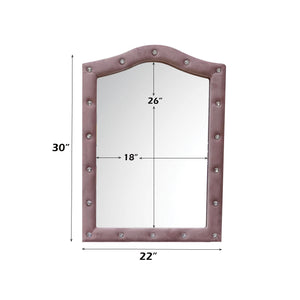 Chloe Pink Fabric Full Upholstered Kids Dresser Mirror Rectangular mirror with dimensions labeled on a white background