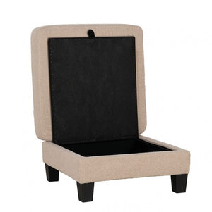 Cidney Contemporary Beige Fabric Ottoman Beige upholstered storage ottoman with a black interior on a white background