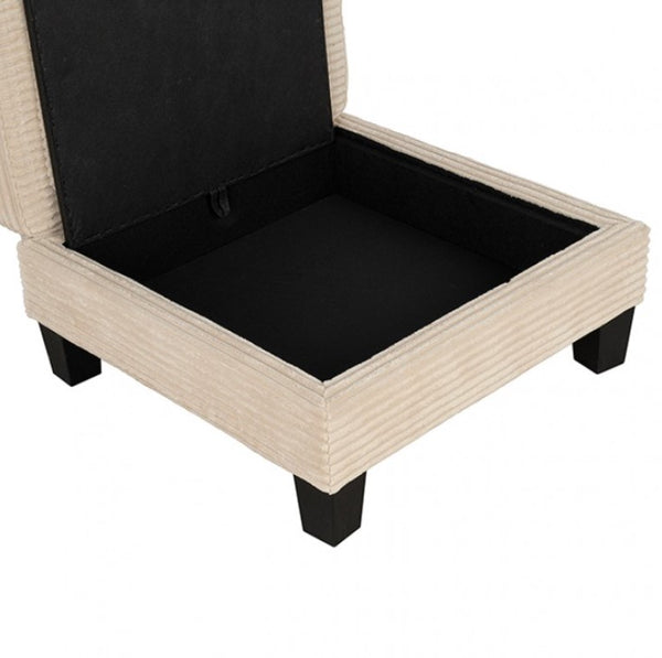 Cidney Contemporary Beige Fabric Ottoman Beige ottoman with black cushion on a white background