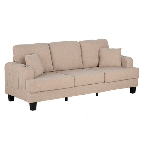 Cidney Contemporary Beige Fabric Sofa Beige sofa on a white background