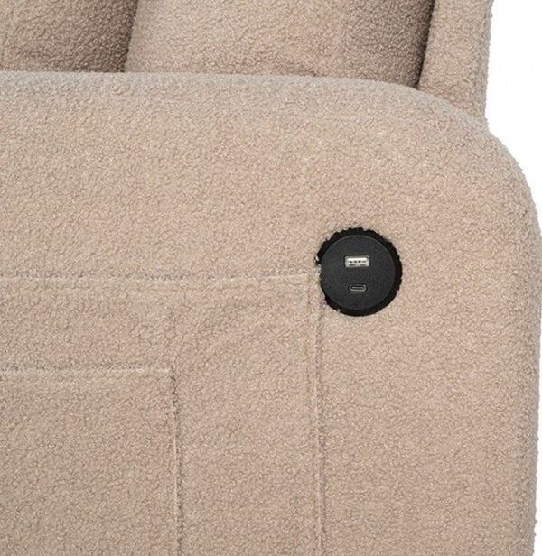 Cidney Contemporary Beige Fabric Sofa USB USC Charger
