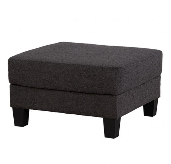 Dark gray ottoman with black legs on a white background