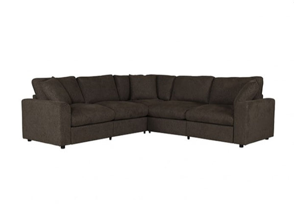 Cidni Dark Gray Soft Round Arm Sectional Sofa Brown sectional sofa on a white background