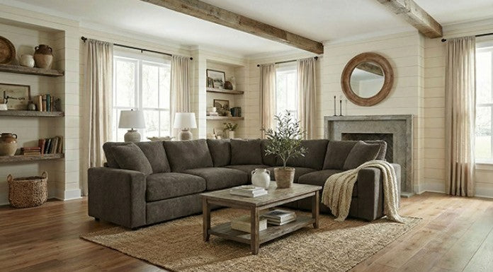 Cidni Dark Gray Soft Round Arm Sectional Sofa