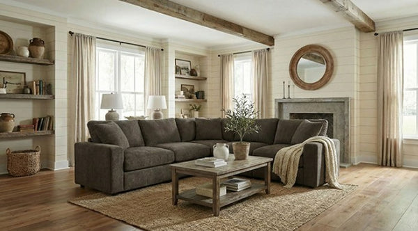 Cidni Dark Gray Soft Round Arm Sectional Sofa Style