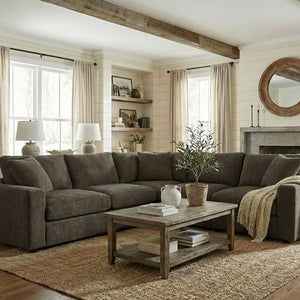 Cidni Dark Gray Soft Round Arm Sectional Sofa