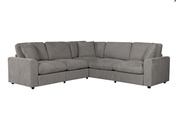 Cidni Light Gray Soft Round Arm Sectional Sofa Gray sectional sofa on a white background