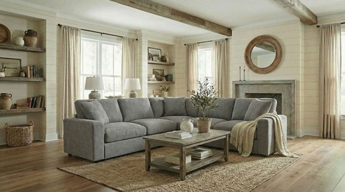 Cidni Light Gray Soft Round Arm Sectional Sofa