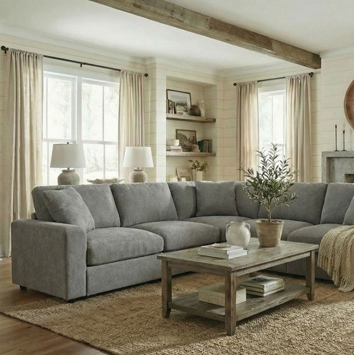 Cidni Light Gray Soft Round Arm Sectional Sofa