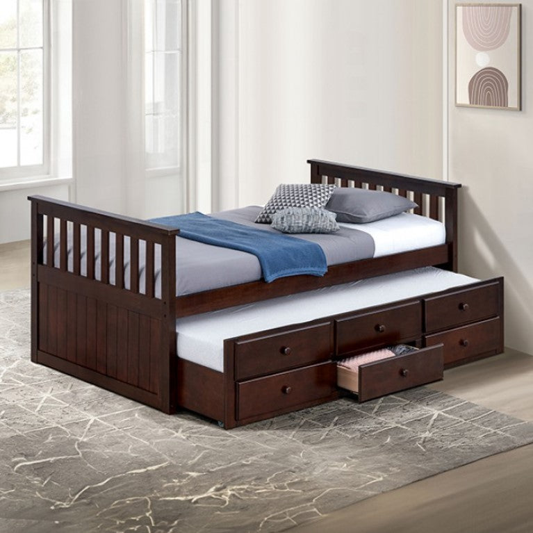 Clarita Dark Walnut Trundle 3 Drawer Bed