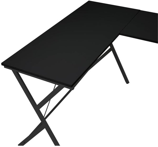 Black L-shaped desk on a white background