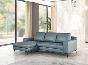 Dante Leather Match Blue Sectional Sofa Left Facing
