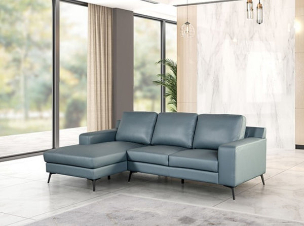 Dante Leather Match Blue Sectional Sofa Left Facing