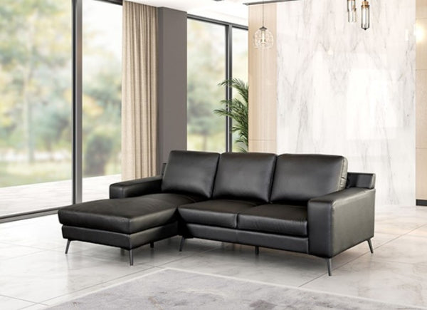 Dante Leather Match Black Sectional Sofa Left Facing