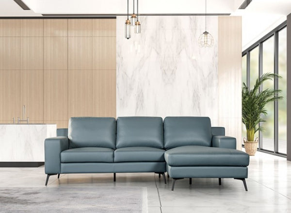 Dante Leather Match Blue Sectional Sofa Front