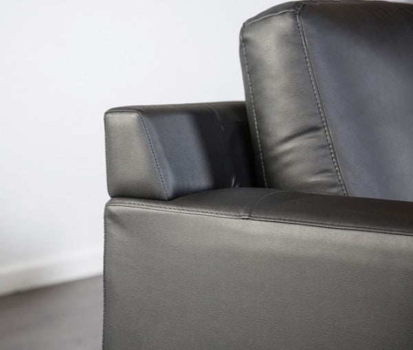 Dante Leather Match Black Sectional Sofa Gray leather sofa corner on a white background